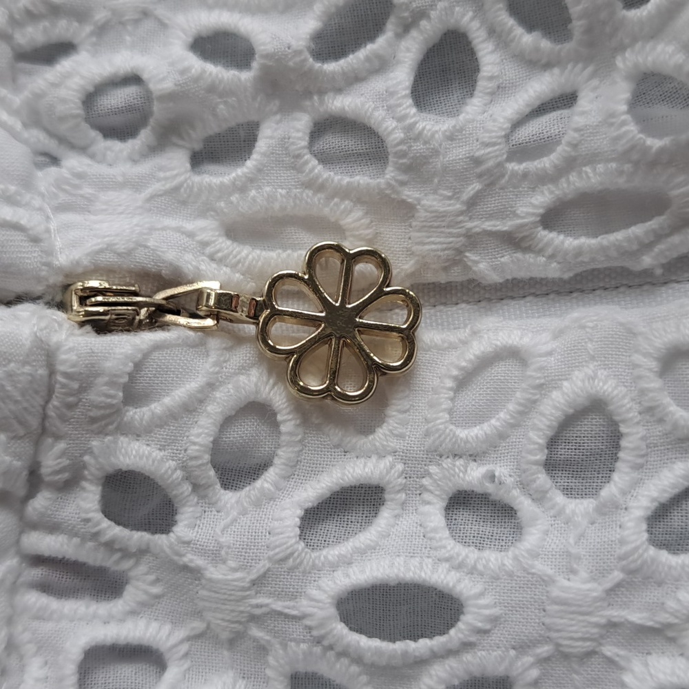 Kate Spade Embroidered Eyelet White Top Zipper Back Lined Ruffle Sz 0 - Picture 7 of 16